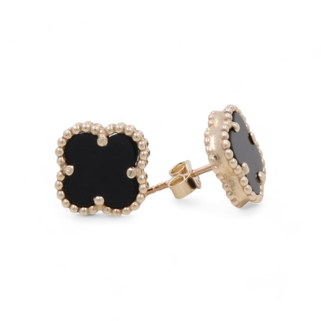 14K Yellow Gold  Black Clover Women’s Stud Earrings / Size: 10MM / Weight: 2.9 GR / BOES4CLV-1