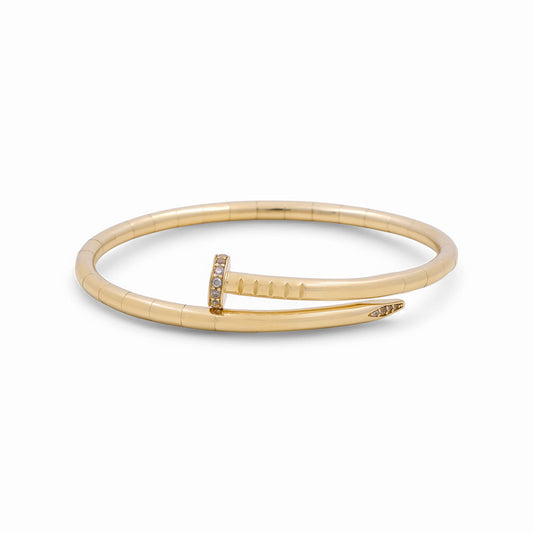 14K Yellow Gold Semisolid Adjustable Nail Women’s Bangle Bracelet with Cz / Weight: 8.9 GR / CPBB4NL