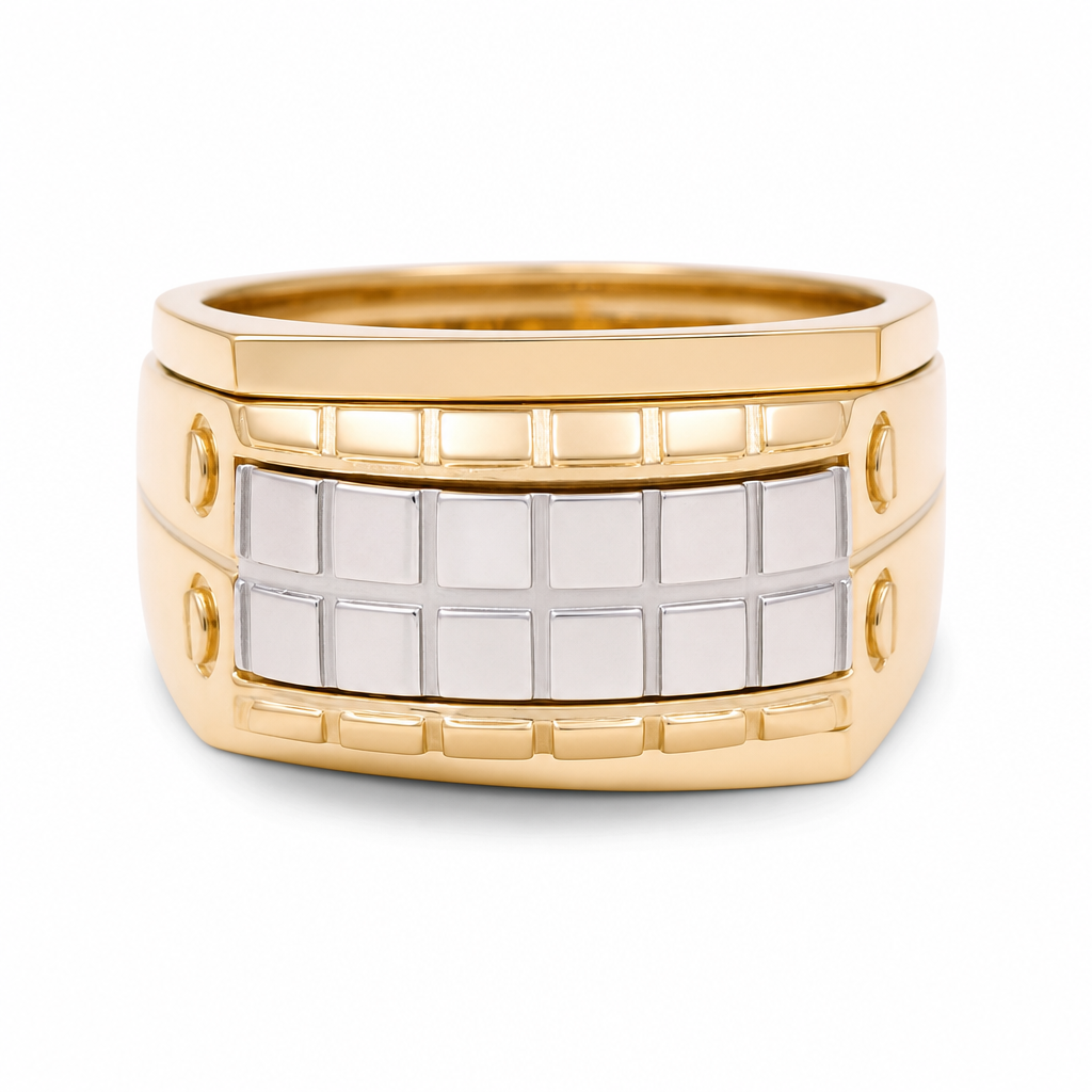 14K I Yellow Gold and White Men's Rings / Size: 10 / Weight: 10.3 GR