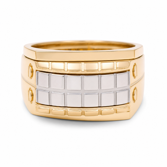 14K I Yellow Gold and White Men's Rings / Size: 10 / Weight: 10.3 GR