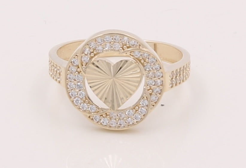 14K Gold Yellow Gol Heart Women's Ring with Cz / Size: 7 / Weight 2.6gr / COWR4HR-19