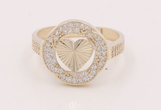 14K Gold Yellow Gol Heart Women's Ring with Cz / Size: 7 / Weight 2.6gr / COWR4HR-19
