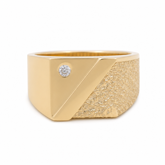 10K Yellow Gold Men's Ring with Cz Stone / Size: 10 / Weight: 5.8 GR