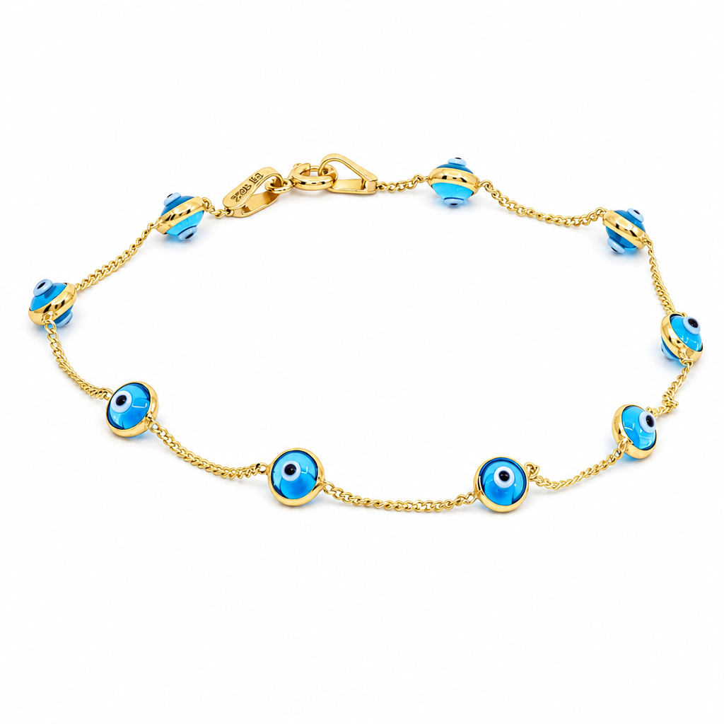 10K Yellow Gold Women's Bracelet with Light Blue Eyes / Stone: Cz / Size: 7.5" / Weight: 1.8 GR / BQWB0EY