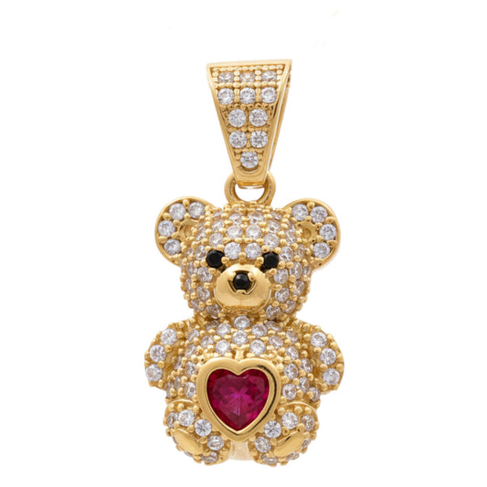 14K Yellow Gold Fashion Bear Pendant with Red Cz / Weight: 3 GR / P18P-5