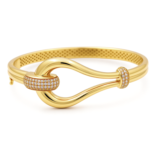 10K Yellow Gold Semisolid Fashion Women’s Bangle Bracelet with Cz / Weight: 12.4 GR / P61B-410