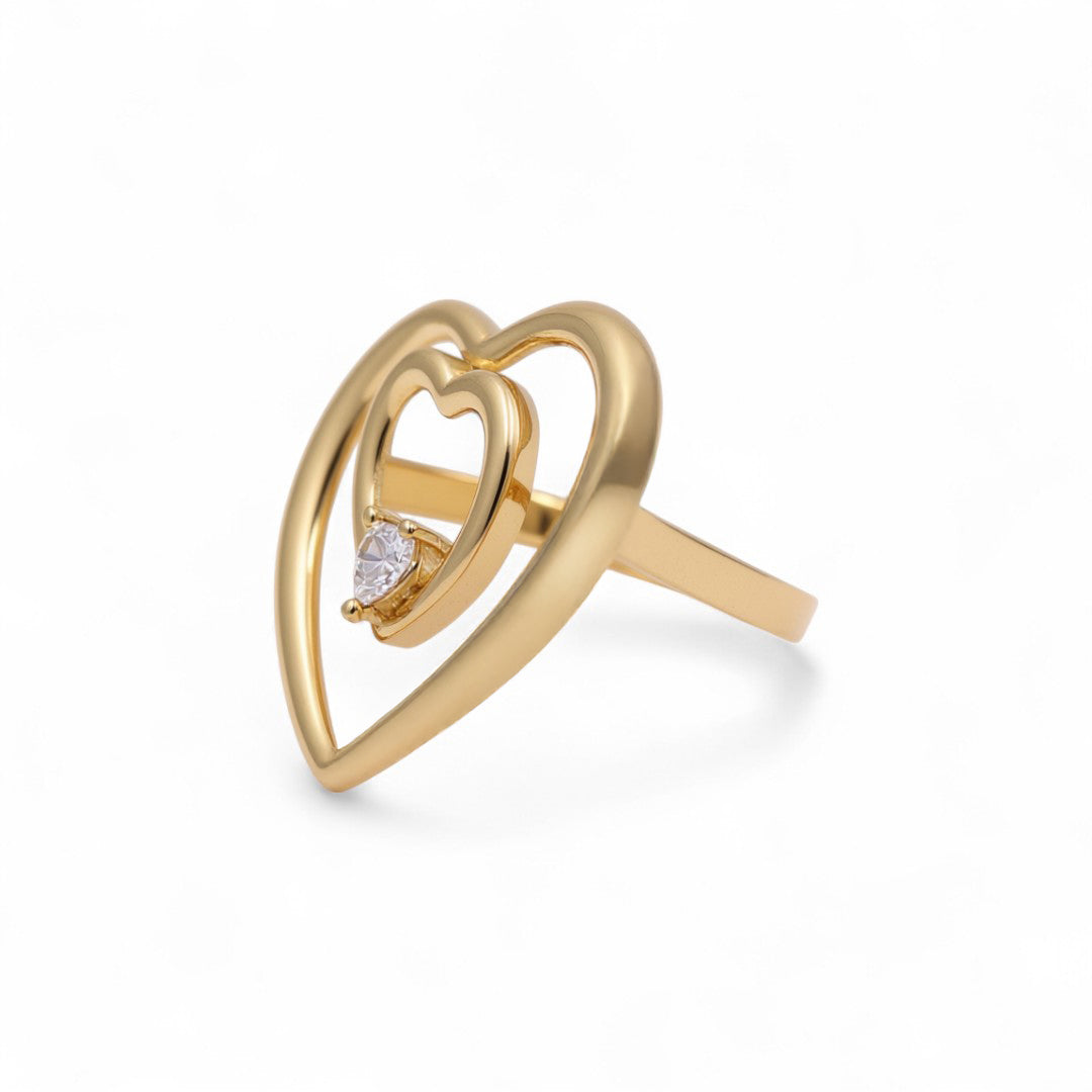 14K Yellow Gold Heart Women's Ring with White Cz / Size: 7.5 / Weight: 3 GR / COWR4HR-32