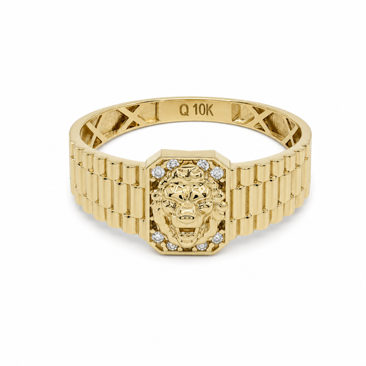 10K Yellow Gold Lion Men’s Ring with Cz / Size 11 / Weight: 2.5 GR / DQMR0LN-1