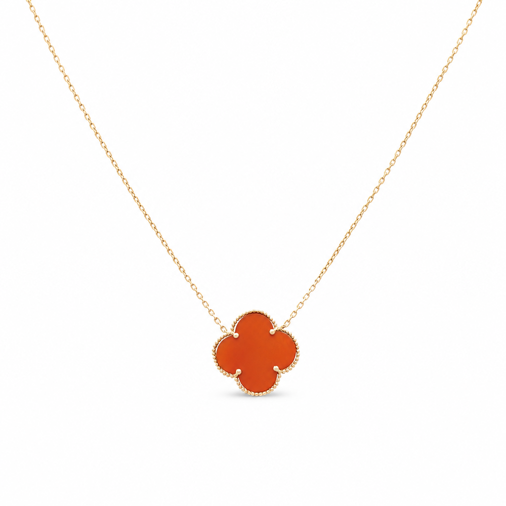 10K Yellow Gold One Red Clover Necklace / Size: 16” / Weight: 3.5 GR