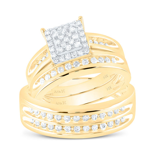 14K Yellow Gold Diamond Trio Set / Size 7 & 10 / Stone: 5/8 Ctw Diamond