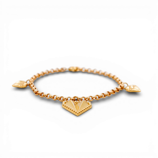 10k Yellow Gold Fashion Rolo Women's Bracelet with Hanging Charms / Size: 7.5" / Weight: 5.1 GR / DQWB0FS-4