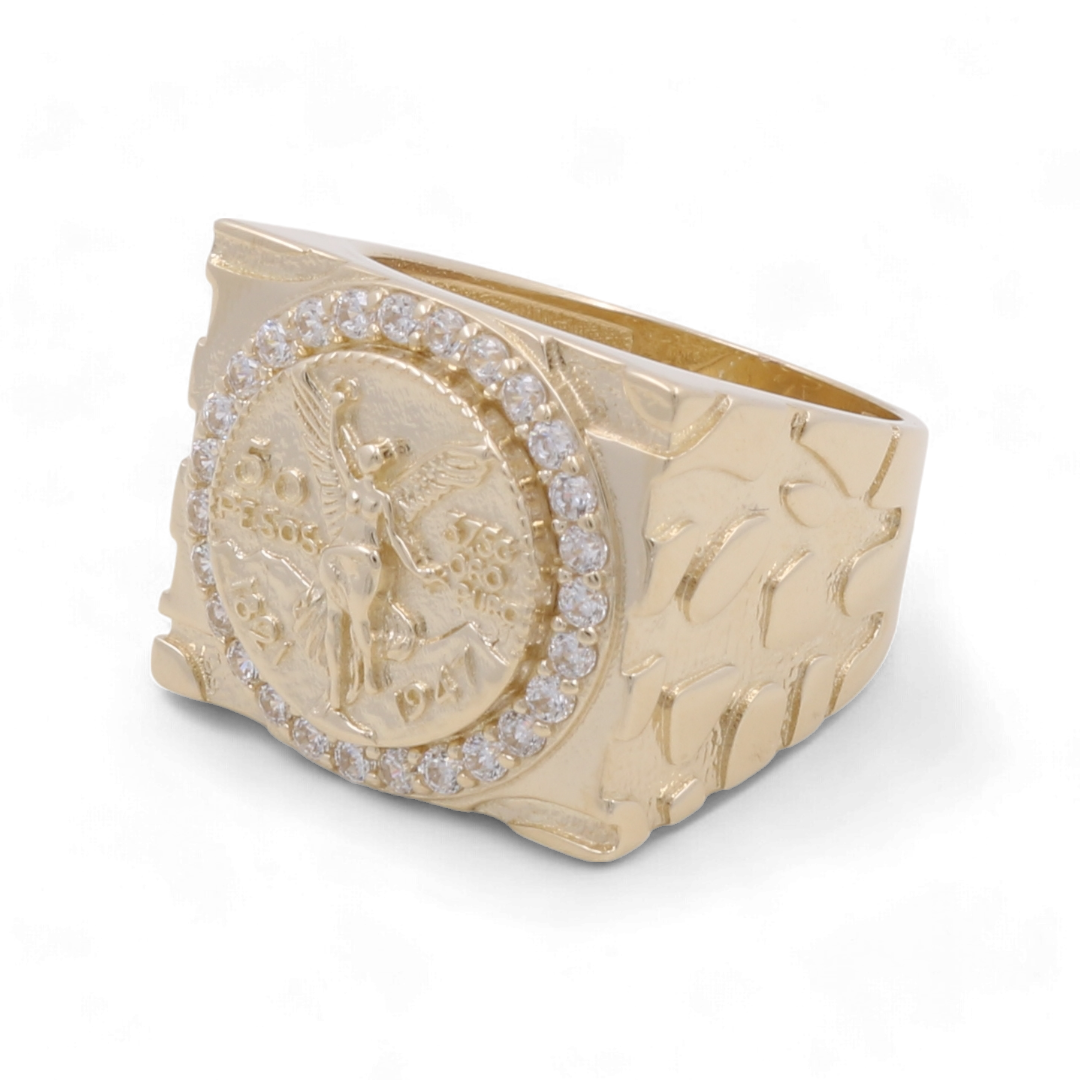 Anillo de oro amarillo de 14 quilates con diseño de la libertad para hombre, circonita cúbica, talla 10, peso: 12,2 gr, COMR4CNT