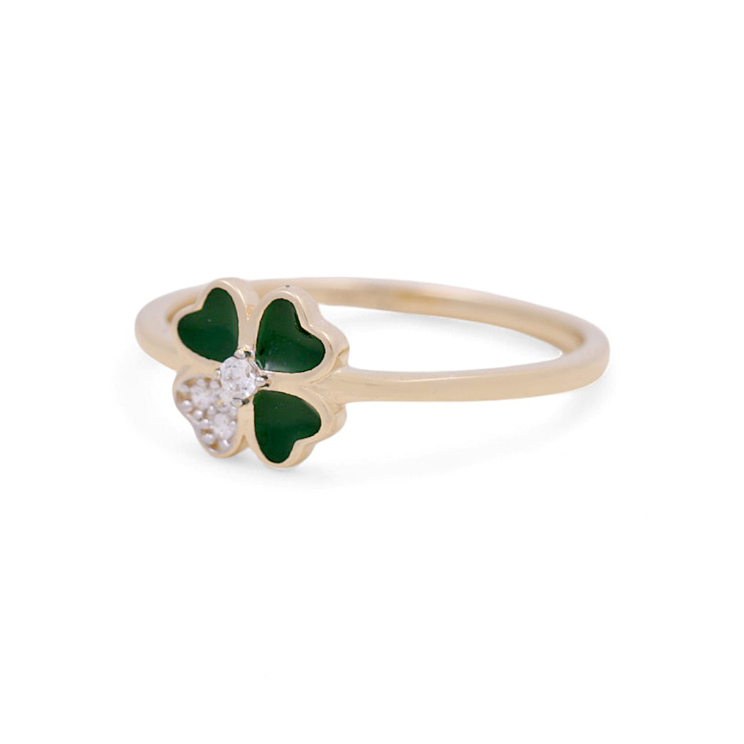 14K Yellow and Green Gold Woman’s Clover Ring / Stone: CZ / Size: 6.5 / Weight: 1.4 GR / IEEWR4CLV-1