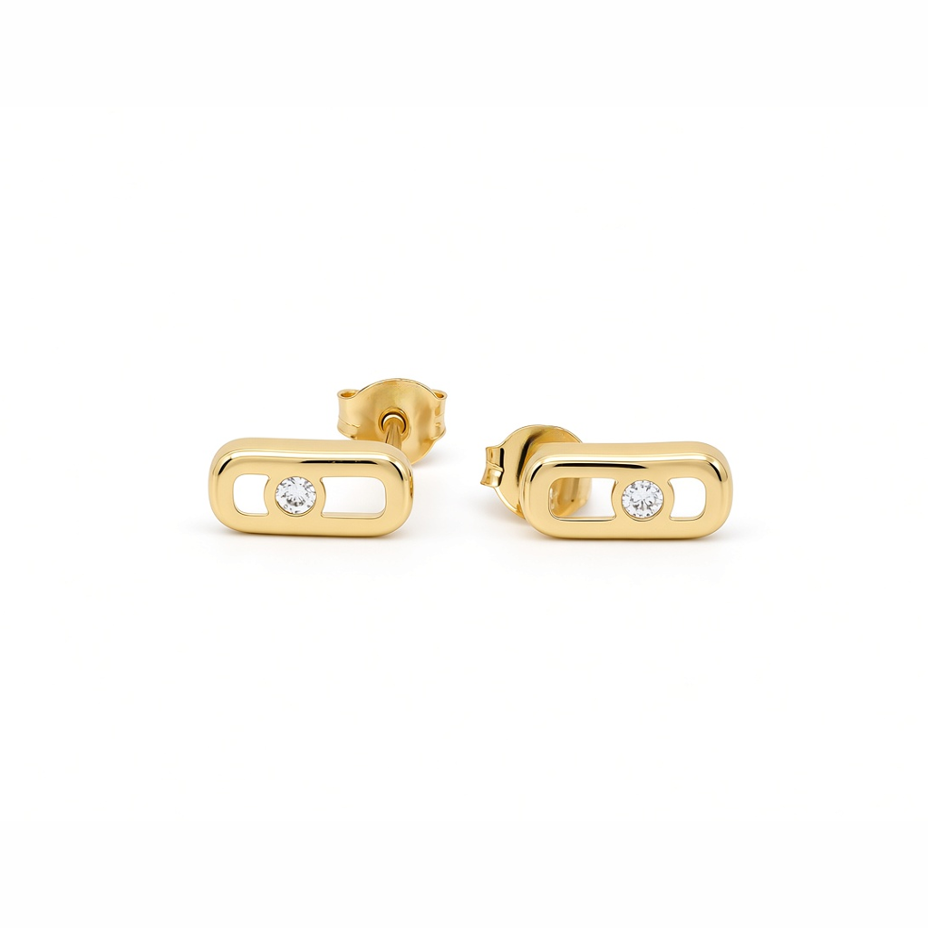 14K Yellow Gold Fashion Stud Earrings with Cz Stone / 6-B83801PS8