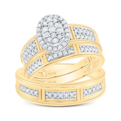 14K Yellow Gold Oval Diamond Trio Set / Size: 7 & 10 / Stone: 1/2 CTW Diamond / 187335
