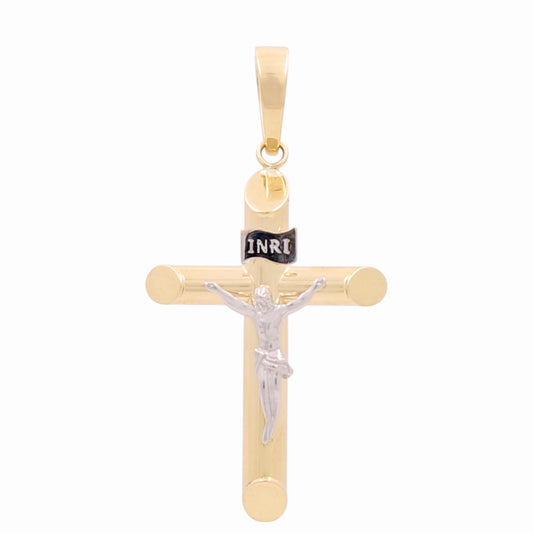 14K Yellow and White Gold Cross with Christ Pendant / Size: Medium / Weight: 1.9 GR / 400-01303