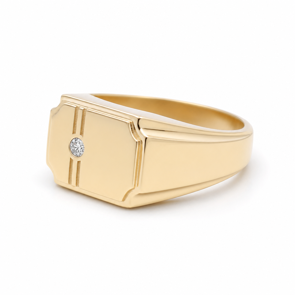 10K Yellow Gold Men's Ring with Cz Stone / Size: 10 / Weight: 3.9 GR / 602-00291