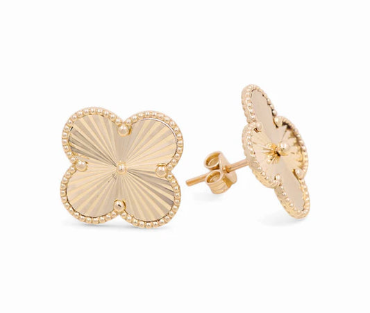 14K Yellow Gold Clover Women's Stud Earrings / Size: 10 MM / Weight 2.2 GR / DOES4CLV