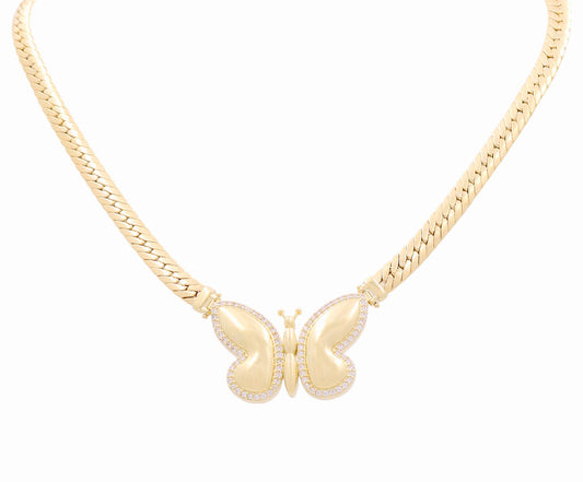 10K Yellow Gold Women's Cuban Link Necklace W/Butterfly and Cz / Size: 17" / Weight: 21.5 GR / P10S-169