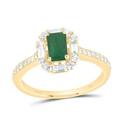 14K Yellow Gold Women's Rings with Emerald and Diamonds