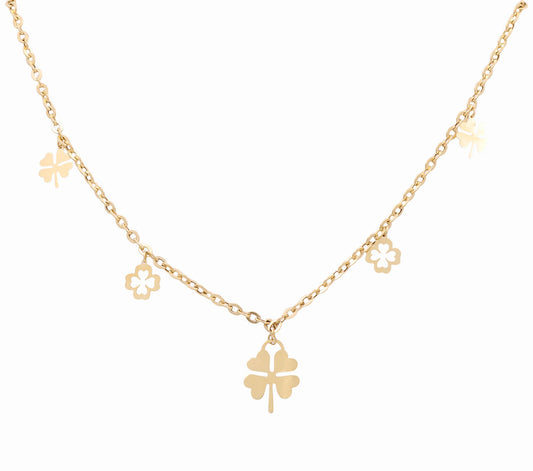 14K Yellow Gold Women's Necklace with Hanging Clovers / Size: 20” / Weight: 7.3 GR