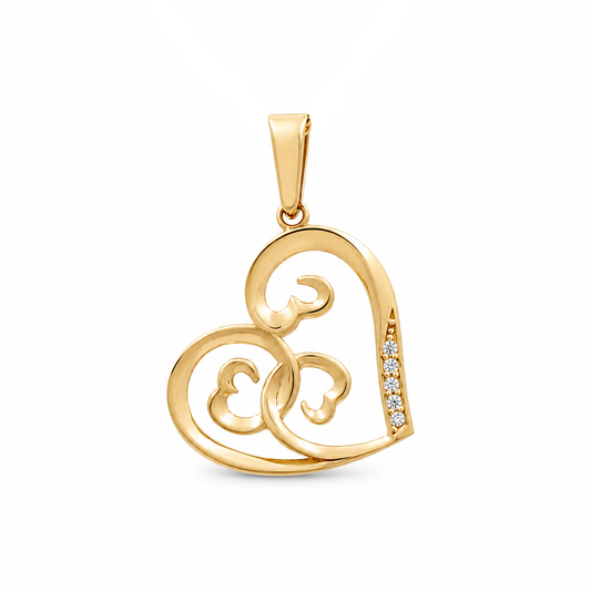 10K Yellow Gold Fashion Heart Women's Pendant with Cz / Weight: 1.3 GR