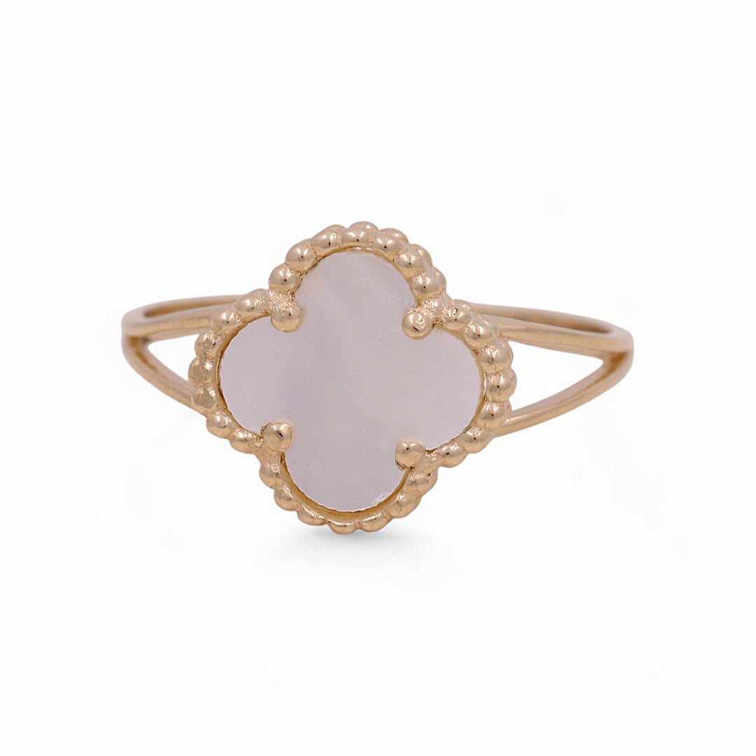 14K Yellow Gold Women’s Mother of Pearl Clover Ring