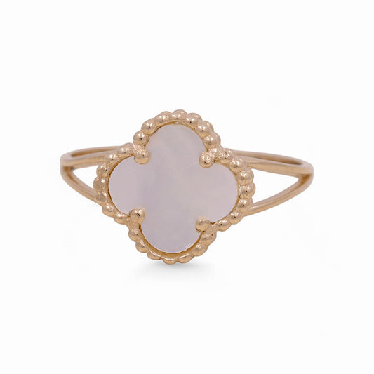 14K Yellow Gold Women’s Mother of Pearl Clover Ring / Size: 7 / Weight: 2.1 GR / BOWR4CLV-12