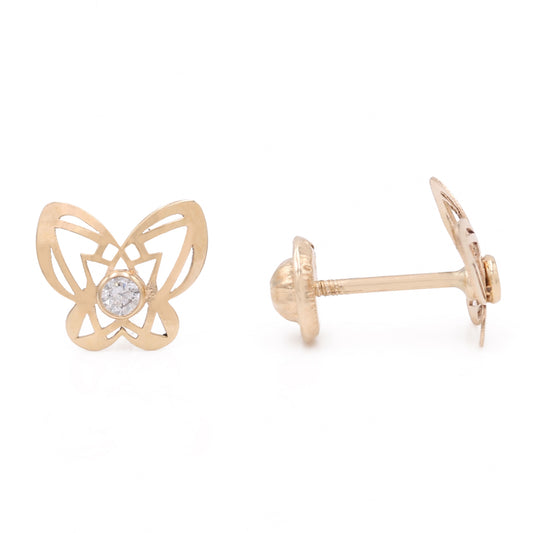 14k Yellow Gold Butterfly Stud Earrings With Cz / 6-283501PS7