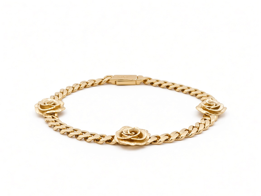 10K Yellow Gold Monaco Women's Bracelet with Rose & Cz Stone / Size: 4mm-7" / Weight: 5.5 GR / MN-475