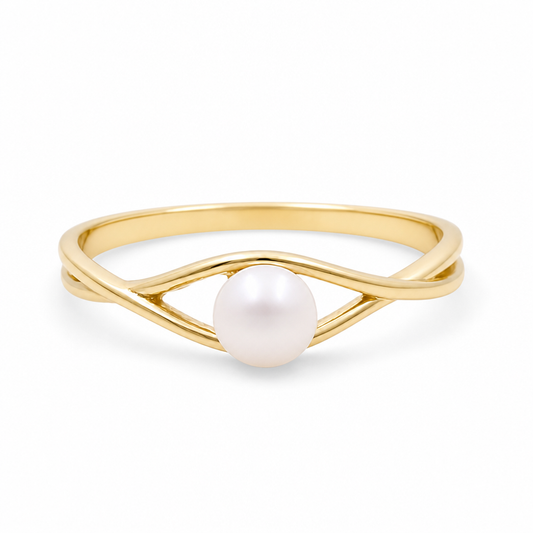 14K Yellow Gold Fashion Women's Rings with Pearl Stone / Size: 7 / Weight: 1.2 GR / 139-04310