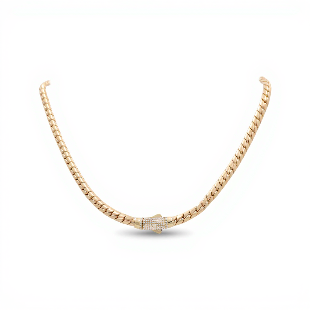 10K Yellow Gold Women's Fashion Cuban Link Necklace with Cz / Size: 17.5" / Weight: 19.5 GR / P10S-125