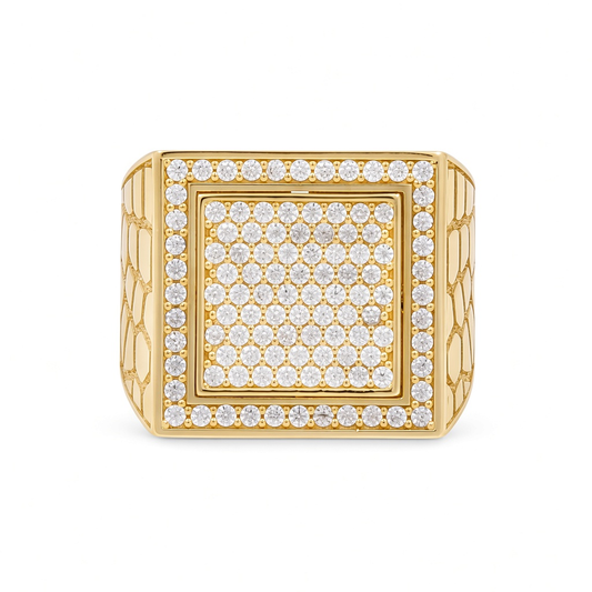 10K Yellow Gold Men's Fashion Ring with White Stones / Size: 10.5 / Weight: 7.1 GR / M24-2