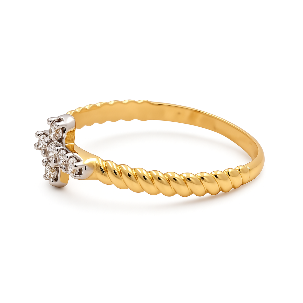 14K Yellow Gold Small Cross Women's Ring with Cz / Size: 7.5 / Weight: 1.3 GR / CEEWR4CS