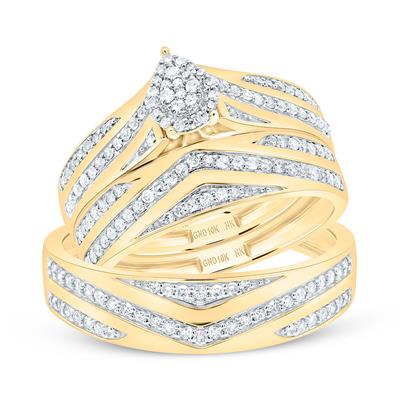 10k Yellow Gold Diamond Pear Trio Bridal Set / Size7&10 / 196395