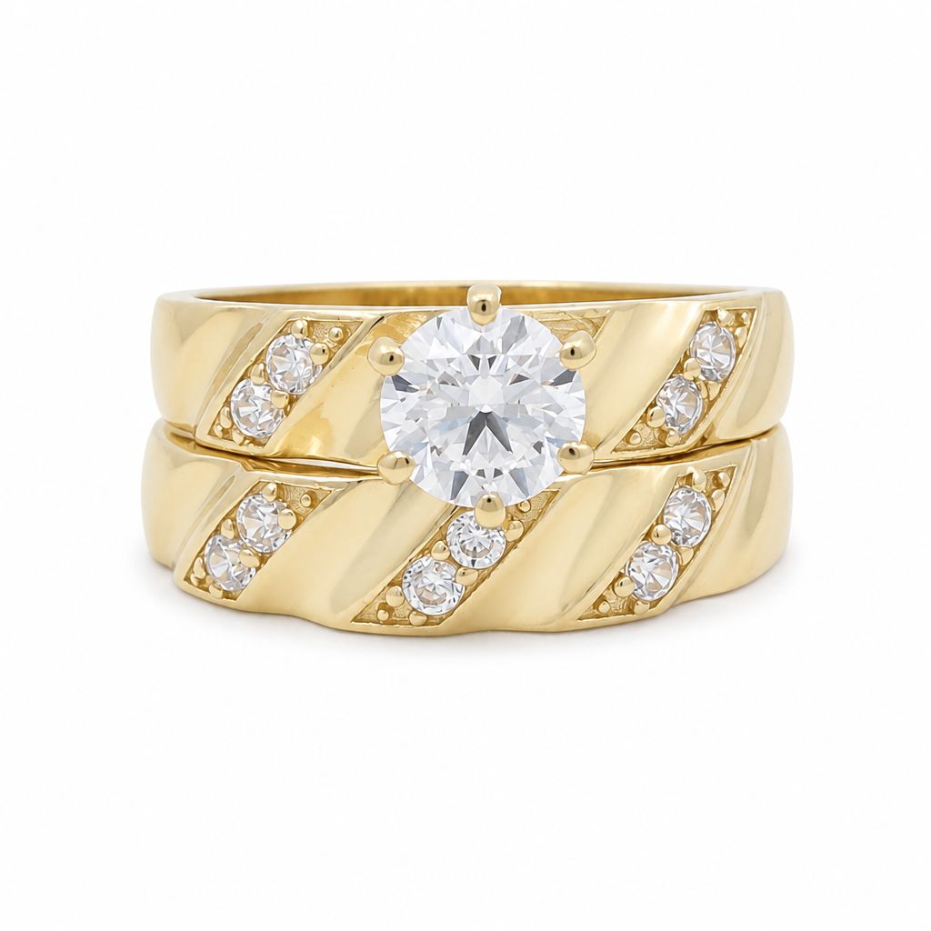 14K Yellow Gold Women’s Bridal Set / Stone: Cz / Size: 7.5 & 7.25 / Weight: 4.2 GR