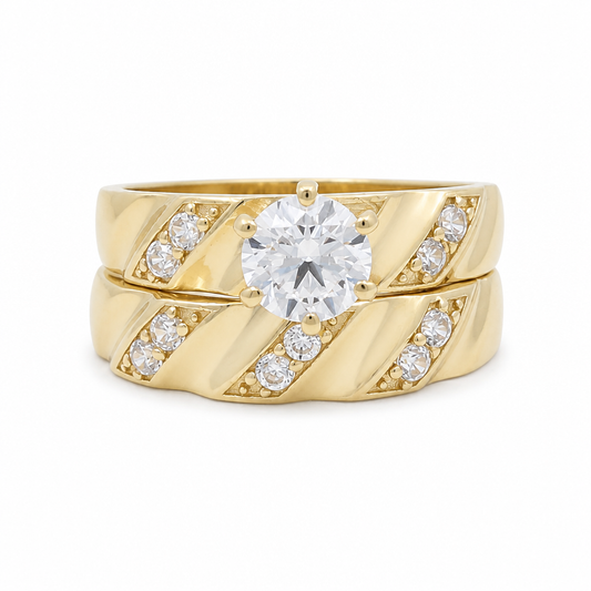 14K Yellow Gold Women’s Bridal Set / Stone: Cz / Size: 7.5 & 7.25 / Weight: 4.2 GR