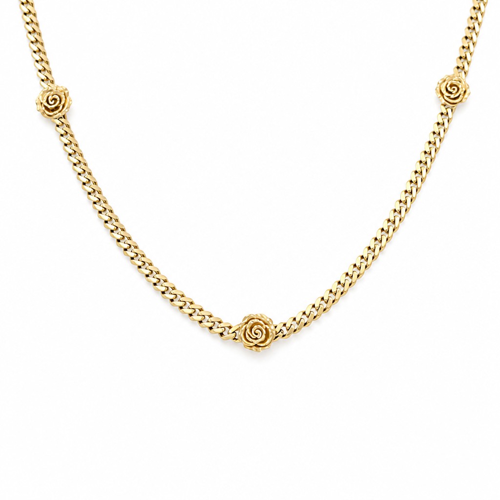 10K Yellow Gold Monaco Women's Necklace with Flowers / Cz / Size: 18" 4MM / Weight: 12.3GR / DQNK0MONFL