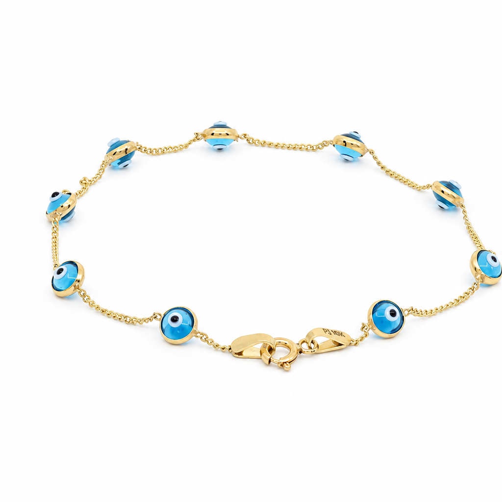 14K Yellow Gold Women's Bracelet with Light Blue Eyes / Stone: Cz / Size: 7.5" / Weight: 1.9 GR / BQWB4EYE
