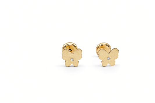 14K Yellow Gold Butterfly Stud Earrings with Cz / 6-A16201PS6