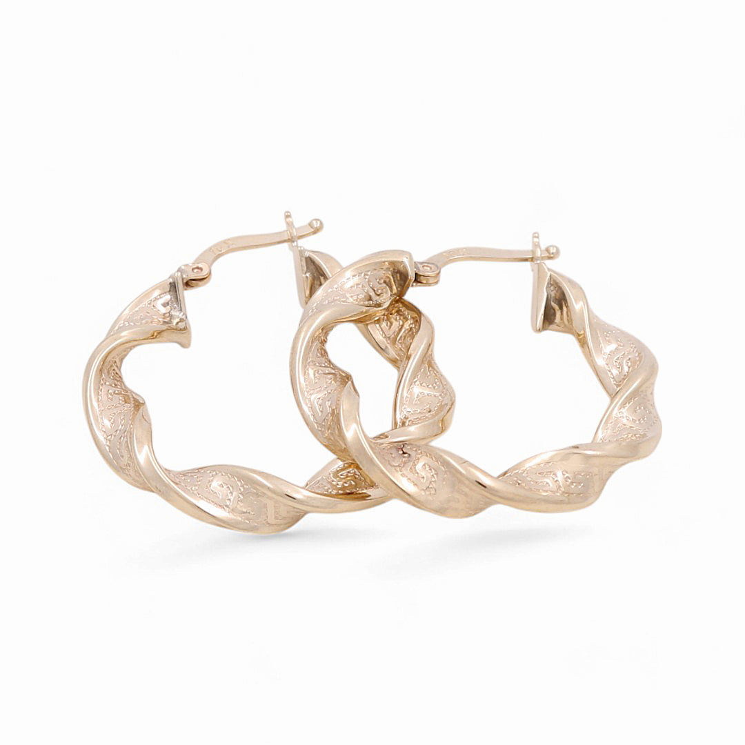 10K Yellow Gold Twist with Greek Hoops Earrings / Size: 5mm X 34mm / Weight: 4.8 GR / KOEH0TRGR5x34