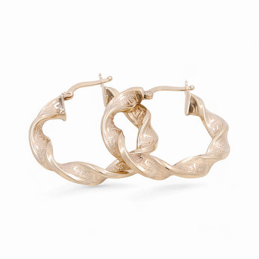 10K Yellow Gold Twist with Greek Hoops Earrings / Size: 5mm X 34mm / Weight: 4.6 GR / KOEH0TRGR5x34