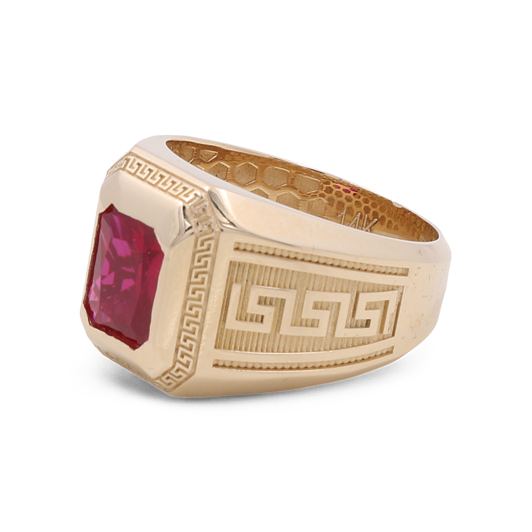 14K Yellow Gold Men’s Red Stone Ring / CZ / Size 10.5 / Weight: 7.0 GR / BOMR4FS-21