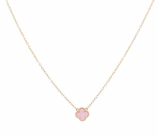 14K Yellow Gold Women's Necklace with Pink Clover / Size 18" / Weight 5.6 GR / BONK4CLV-10