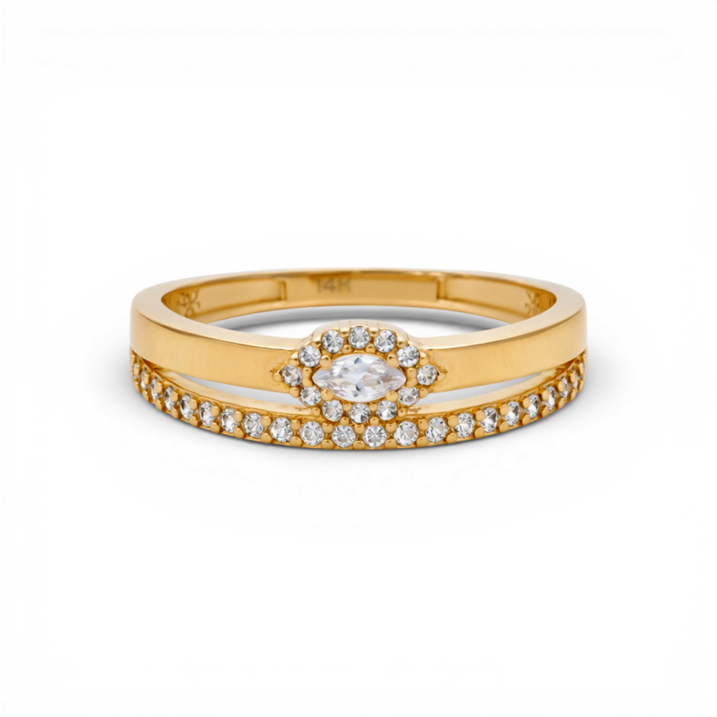 14K Yellow Gold Fashion Women's Ring with White Stones / Size: 7 / Weight: 1.8 GR