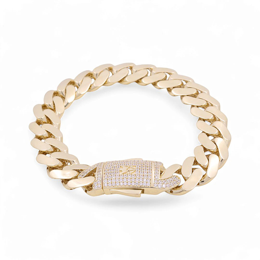 14K Yellow Gold Monaco Semisolid Men's Bracelet / Stone: Cz / Size 15mm 9" / Weight: 29.7gr / DOMB4MON15-9