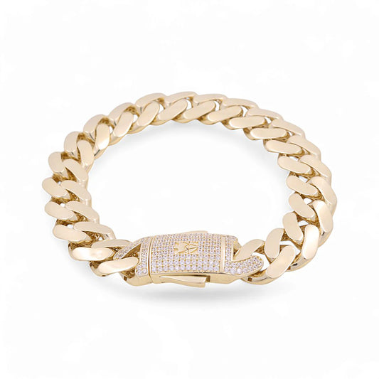 14K Yellow Gold Monaco Semisolid Men's Bracelet / Stone: Cz / Size 15mm 9" / Weight: 29.7gr / DOMB4MON15-9