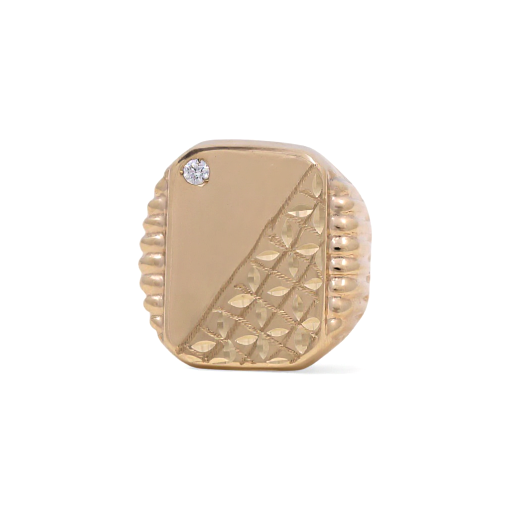 10K Yellow Gold SQ Fashion Men's Ring with Diamond Cut and Cz / Size: 9.5 / Weight: 4.9 GR / CQMR0FS-4