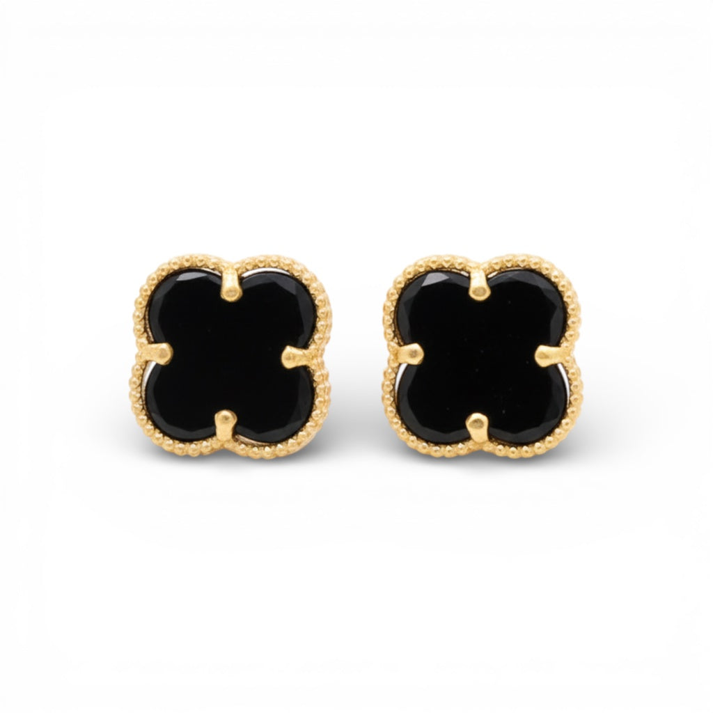 14K Yellow Gold Black Clover Stud Earrings / Size: 10MM / Weight: 1.8 GR / DQES4CLV