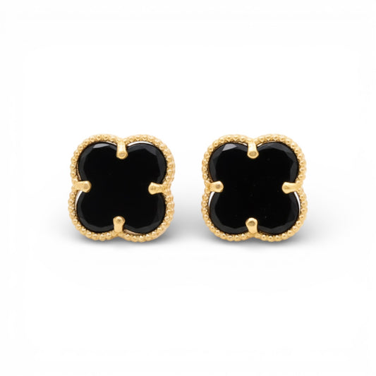 14K Yellow Gold Black Clover Stud Earrings / Size: 10MM / Weight: 1.8 GR / DQES4CLV